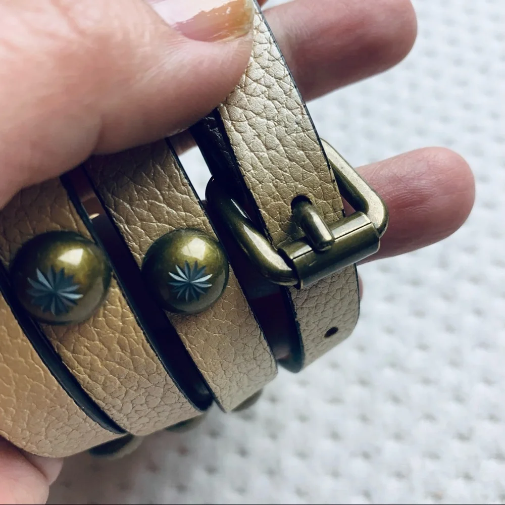 Eddie Bauer genuine leather gold studded belt Sz Large